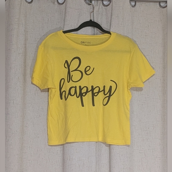 On Fire Tops - ON FIRE Cotton Yellow 'Be Happy' Women's Top